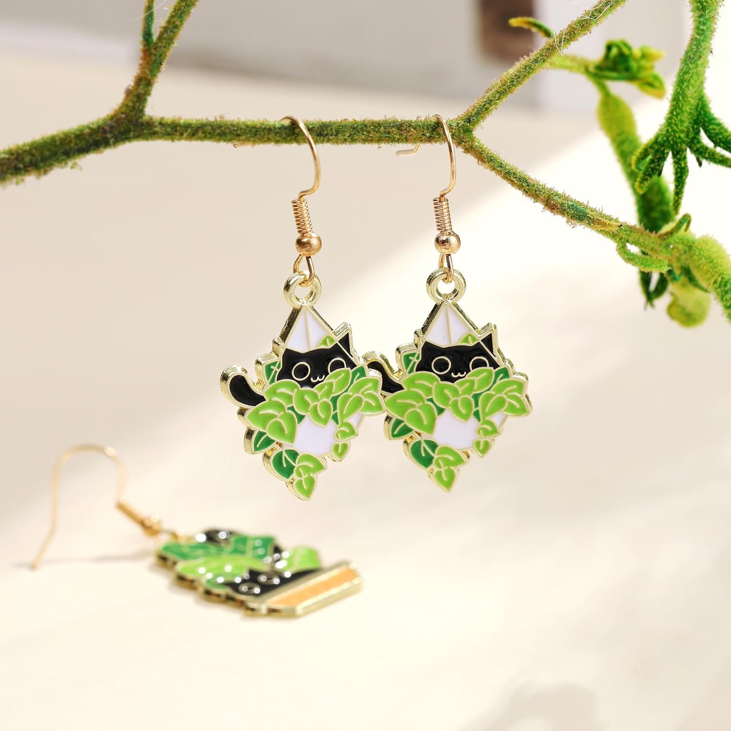 Cute Cat Earrings for Women Flower Dangle Earrings for Cat Lover Jewelry Gifts (black) - Image 4