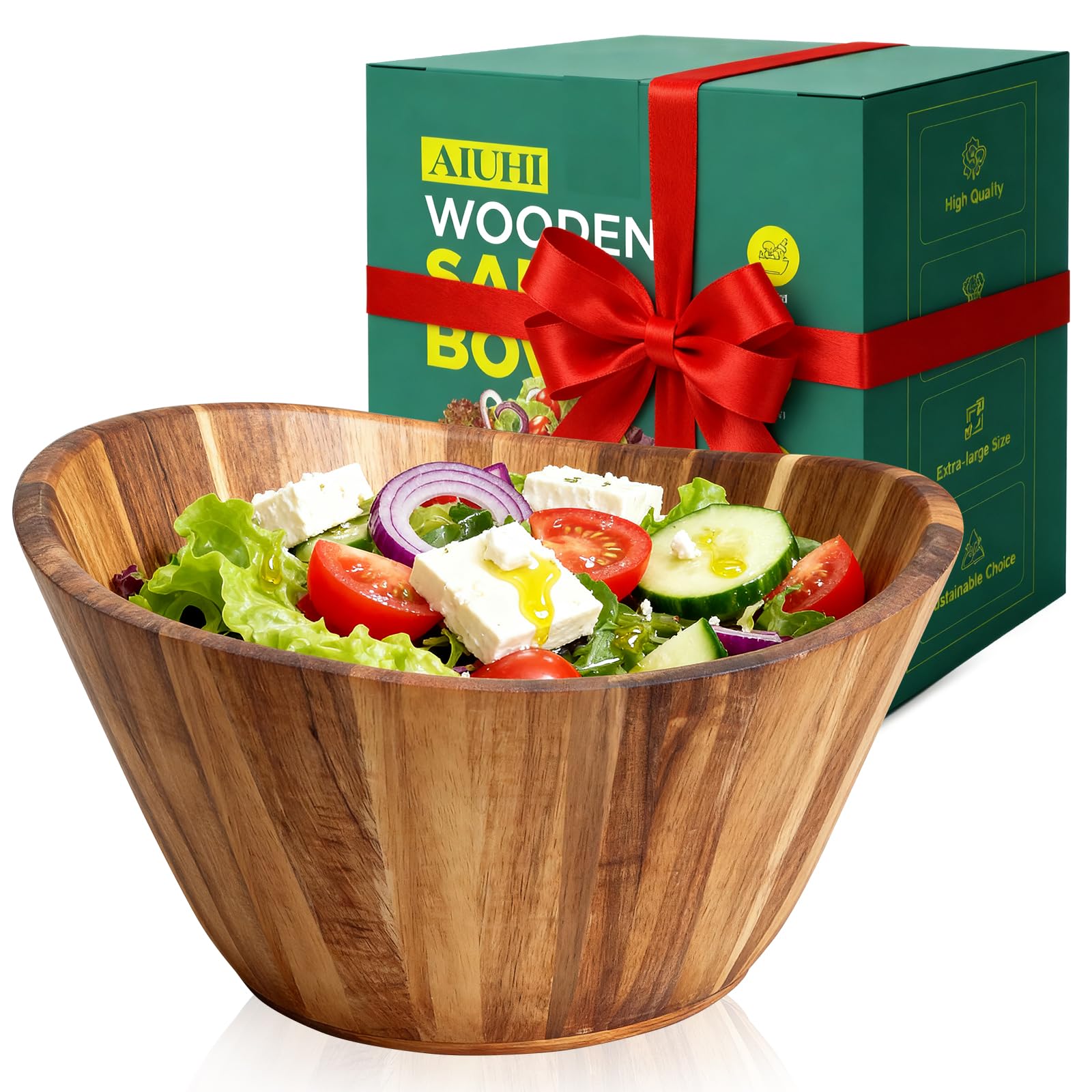 AIUHI Cuenco de madera de acacia de 12 pulgadas, regalo de Navidad, impresionante grano, perfecto para reuniones de Navidad, Acción de Gracias, decorativo para cocina, ideal para ensaladas, aperitivos