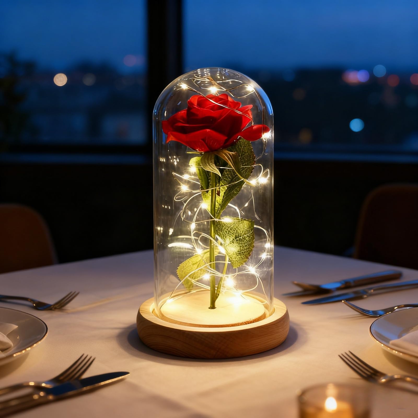 La bella e la bestia rosa, fiori per sempre rosa in Cupola trasparente con striscia luminosa a LED, per San Valentino, anniversario di matrimonio, festa della mamma, decorazioni per l'ufficio a casa