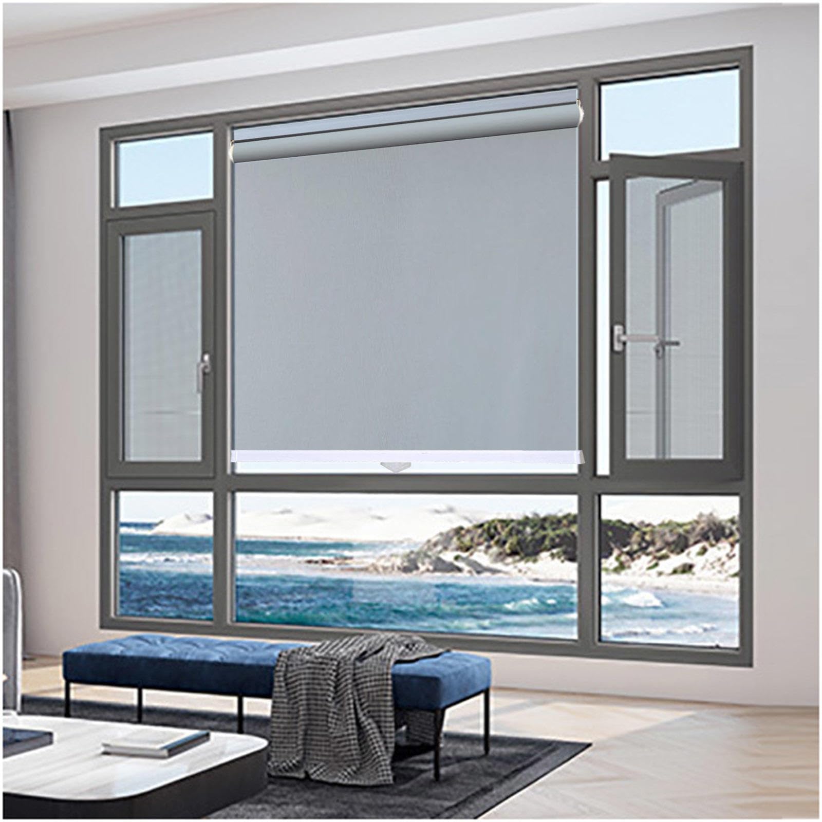 Blackout Roller Blinds No Drilling, Blackout Curtains 40/65/80/105/120cm, Thermal Window Roller Shades, Sunscreen Sunshade Roller Blinds for Doors Windows,grey-32x150cm/13 * 59in