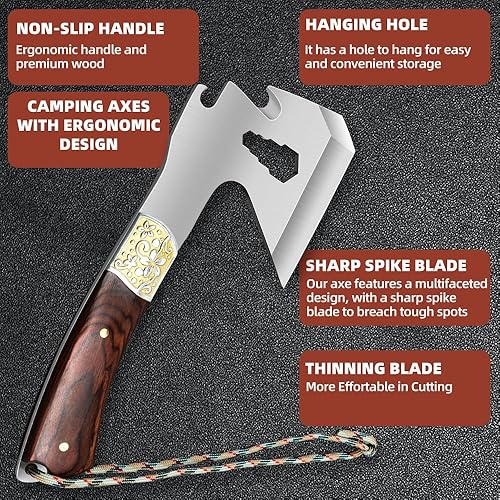 Miniatura 4 de Hacha de camping de acero forjado de alto carbono para cortar carne, hacha para cortar madera, ideal para lanzar hachas, campamento, supervivencia,
