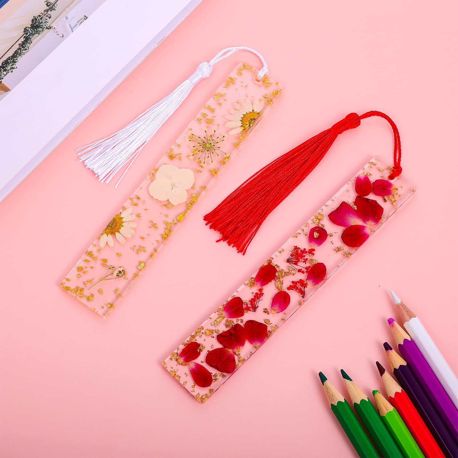 Lot De 2 Marque-pages Avec Pompon En Résine - Marque-page Fleurs