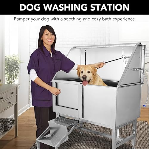 Miniatura 3 de Towallmark Bañera de aseo para perros, estación de lavado de mascotas de 50 pulgadas de largo, bañera profesional de acero inoxidable para mascotas