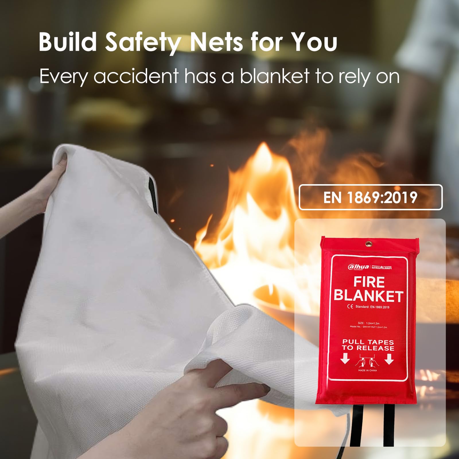 Wisualarm Fire Blanket,Fire Suppression Blanket with Loop, Emergency Fibreglass Blanket for Kitchen Home, Office, Caravan (1.2m*1.2m) - Image 3