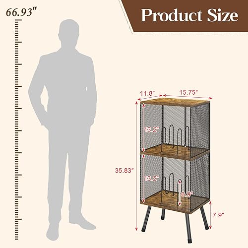 Miniatura 2 de X-cosrack Soporte para tocadiscos de 3 niveles, soporte giratorio con almacenamiento de hasta 200 álbumes, soporte de disco de vinilo de esquina con