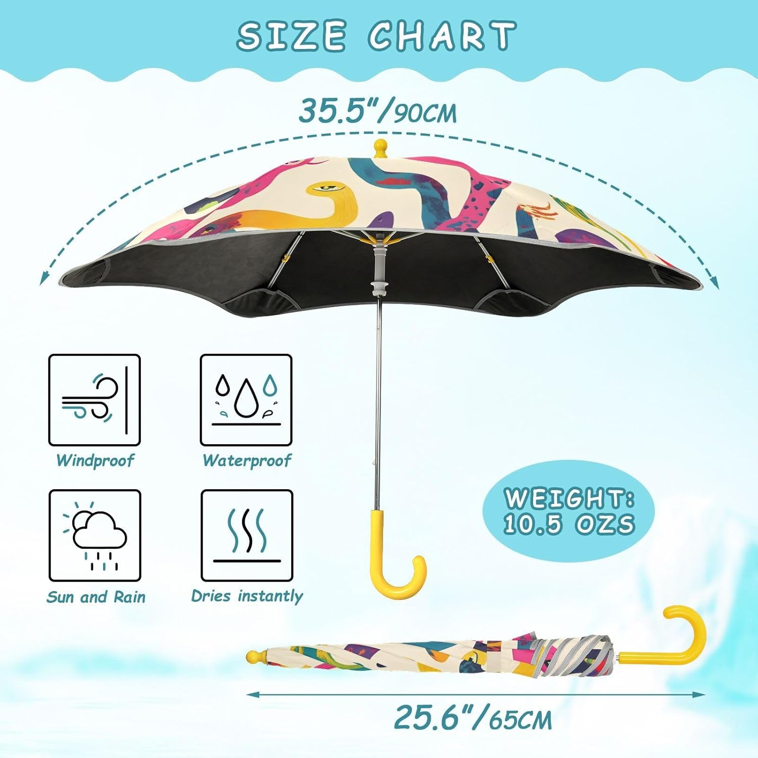 ODAWA Kid Umbrellas Colorful Snakes Multicolor J Handle Golf Umbrella, Kids Stick Umbrella Upf50