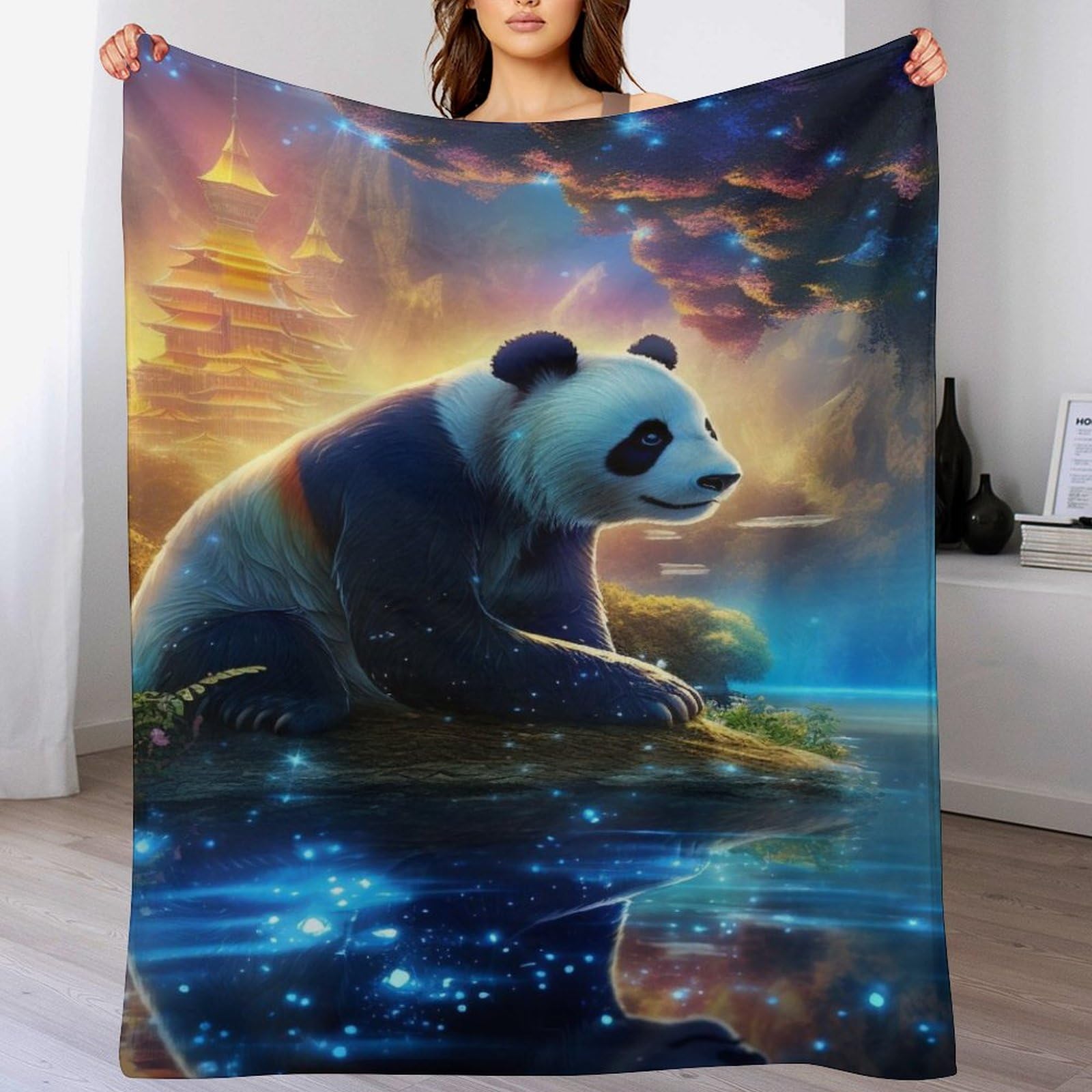 Couverture polaire panda en peluche flannel pour canapé et lit de 130x180cm