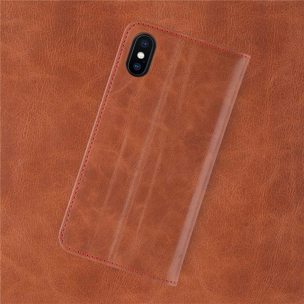 iATO iPhone Xs/X Saddle Brown Leather Book Case - Premium Protective Genuine Cowhide Wallet Cover - Stylish Folio Flip Accessory Designed for iPhone X (2017) / Xs (2018) | Supports Wireless Charging