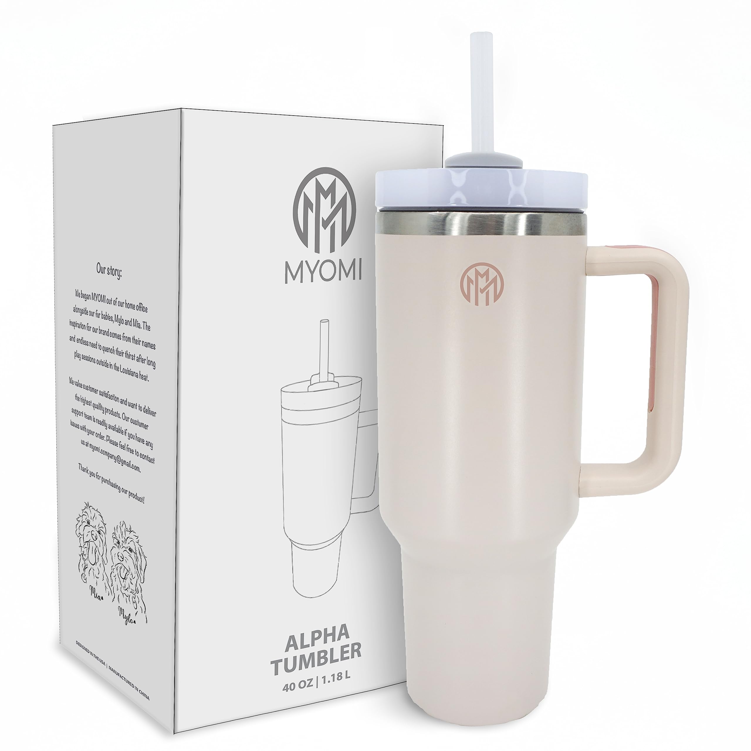 40oz Tumbler With Handle Large Travel Mug with Lid & Straw, Insulated Stainless Steel, Water Iced Tea Coffee (Rose Quartz)