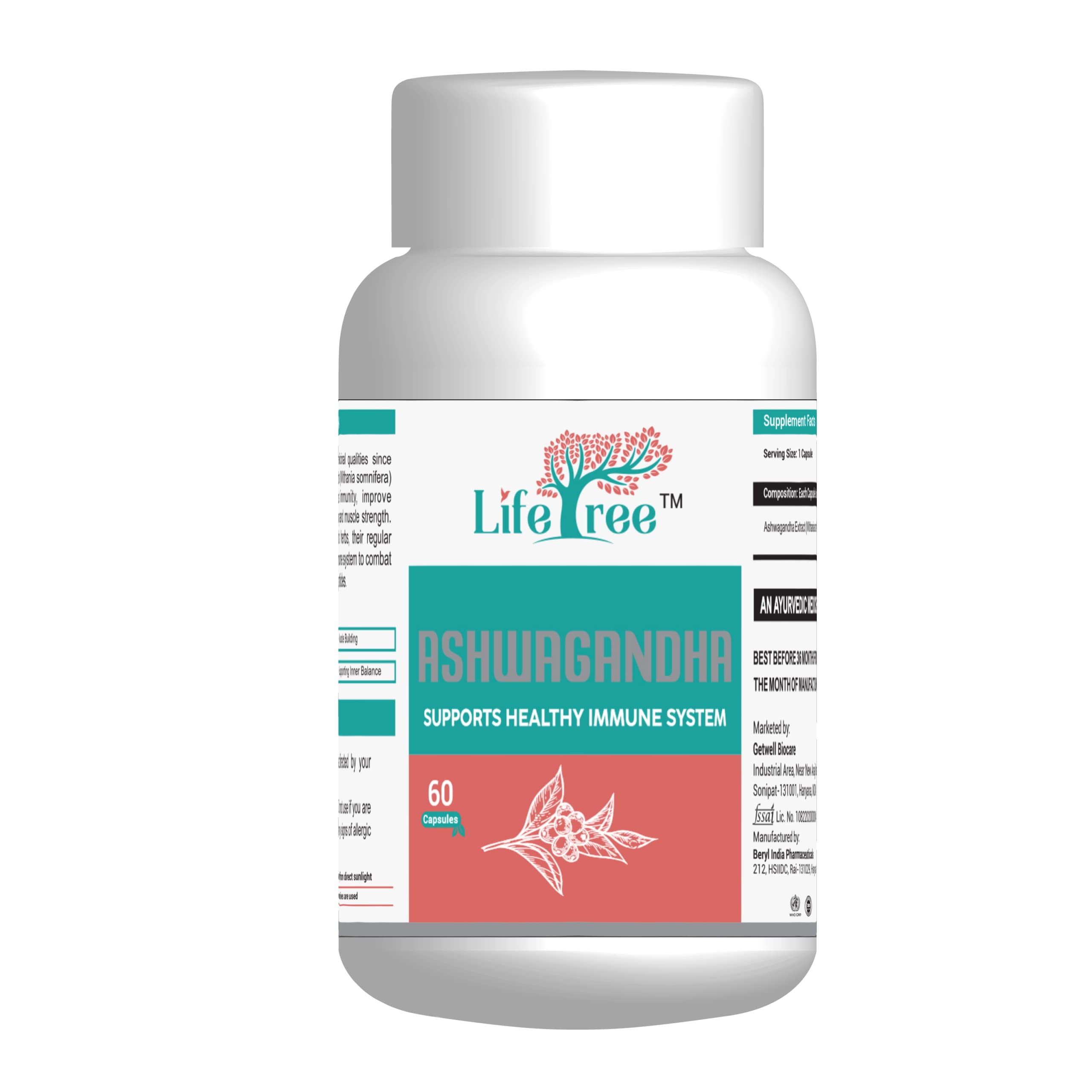 LifeTree Ashwagandha Supplement Extra Strength Natural Formulation | Support Strength & Energy Supports Healthy Immune System Capsules Ayurvedic Medicine