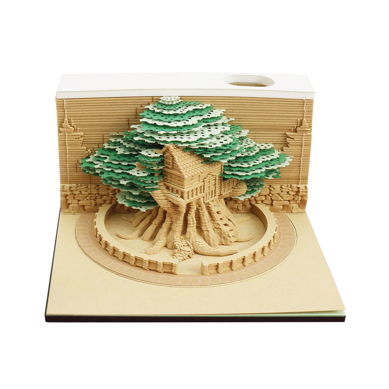 MENIBBLER 3D Desk Calendar, 3D Calendar 2025, Unique and Creative Paper Sculpture Calendar, Multifunctional Paper Sculpture Calendar, Note Book Tearable Paper Sculpture Calendar for Holiday (Green)