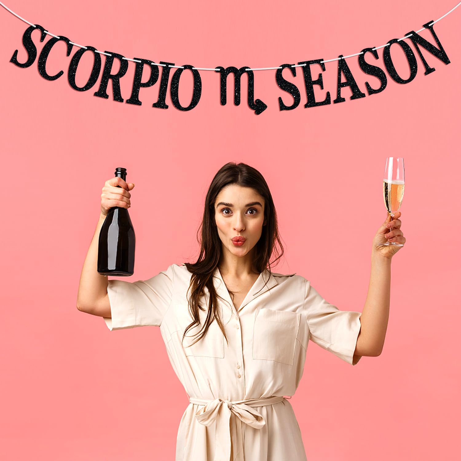 Big Scorpius Energy Banner – Happy Birthday Deko Mit Glitzer, Sternzeichen Skorpion Motiv