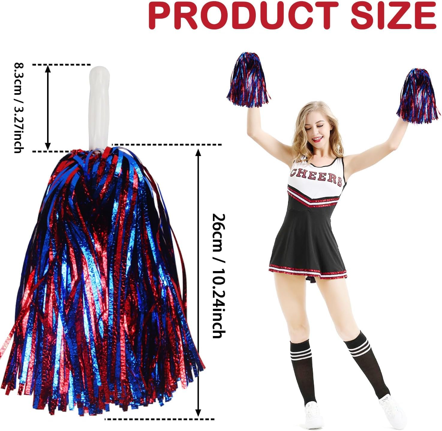 PRP Creation One Pair Metallic Cheerleader Pompoms Sports Dance Cheer Party Accessories Pom Poms Hand for Kids Adults Rooters,Cheering Squard,Cheering Team (Multi Colour)