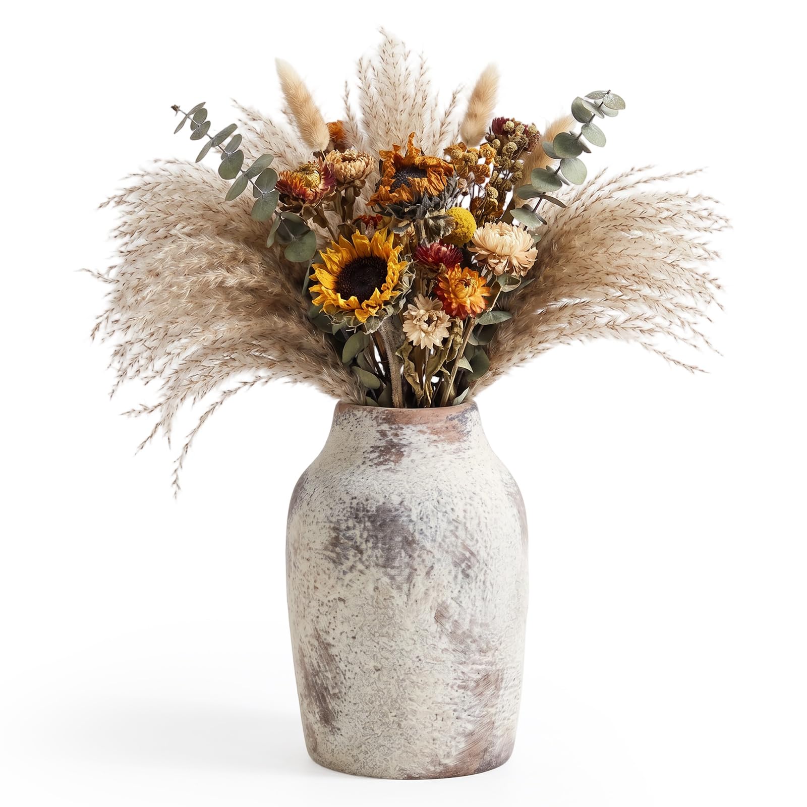 Ceramic Vase - Rustic Flower Vase Farmhouse Vases Bohemian Terracotta Vases Vintage 7 Inch Round Ornaments for Bedroom/Living Room Decor for Table/Shelf — image 1