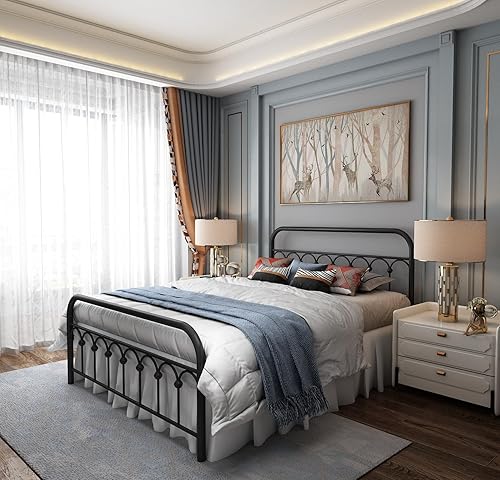 Miniatura 4 de Marco de cama, somier metálico y resistente, estilo clásico con cabecero 8013G4 80104 6608 6609