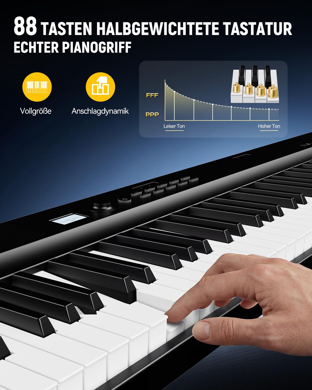 Faltbares Digitalpiano 88 Tasten Halbgewichtet, Bluetooth MIDI E-Piano, Dynamischer Anschlag, 128 Polyphonie, 30W Stereo-Lautsprecher, Split/Dual/Metronom, inkl. Sustain-Pedal, Anfänger & Profis