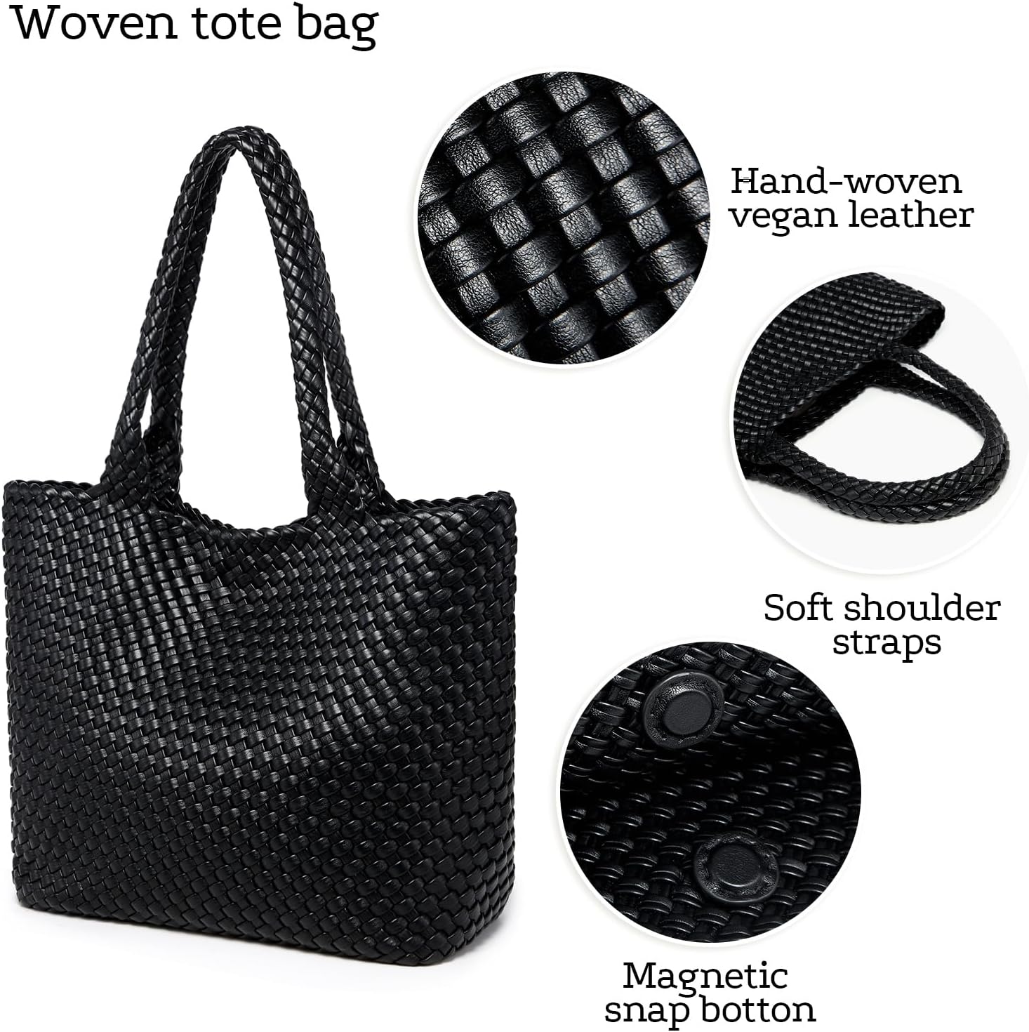 Woven Tote Bag for women,Vegan Leather Woven Satchel Handbag,Shoulder bag with Pouch,Hobo bag fits13-14” laptops | Hand woven leather - Image 6