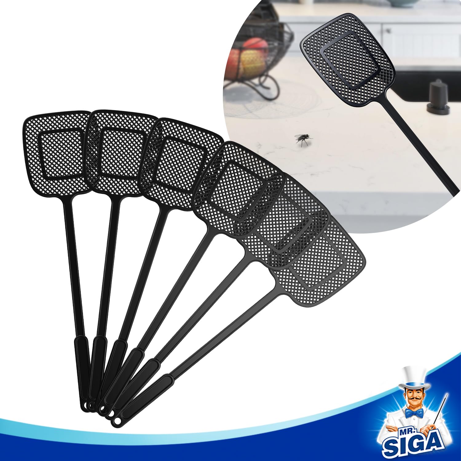 MR.SIGA Heavy Duty Long Handle Fly Swatter, Black, 6 Pack - Image 3