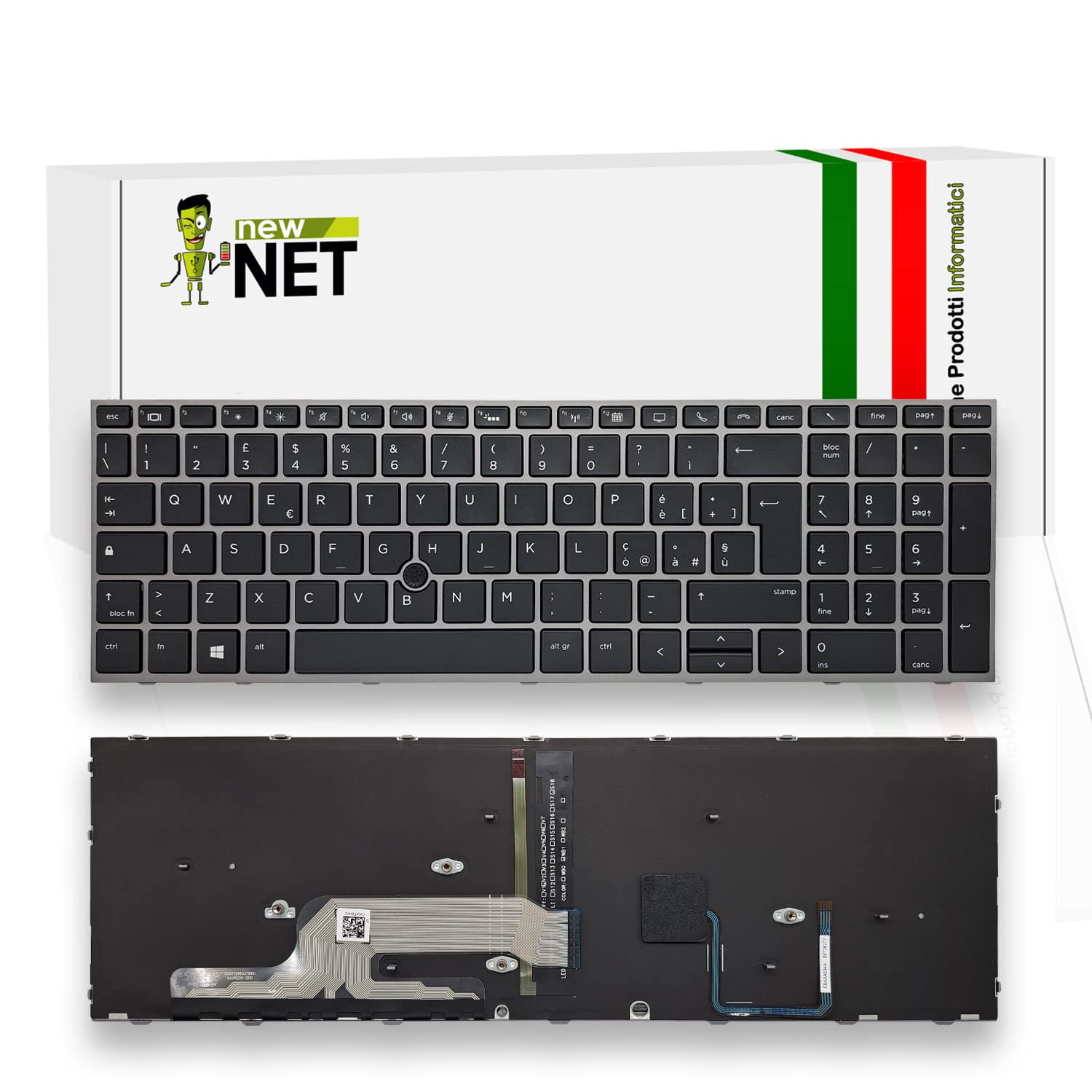 new net - Tastiera Compatibile con Notebook HP Zbook 15 G5 15 G6 17 G5 17 G6 [Frame Grigio Scuro - Trackpoint - Retroilluminata - Layout ITA]