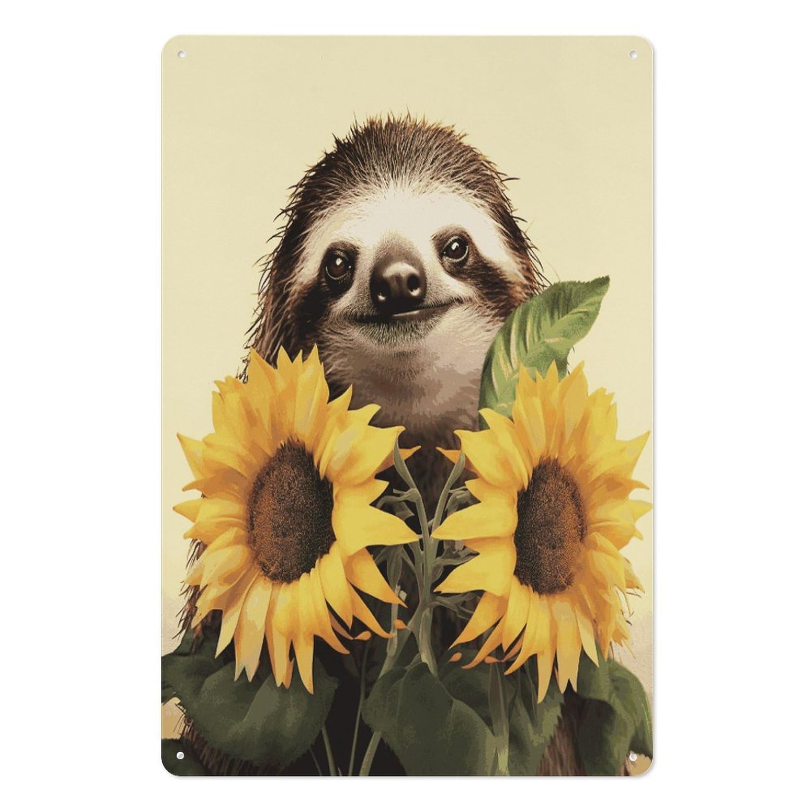 Adfgyerh Style Sloth Sunflower Tin Sign Hanging Art Prints,Wall Decor For Gifting And Party Decoration 7.9X11.8 Inch,Wall Art For Home Garden Greenhouse Living Room Bedroom Yard