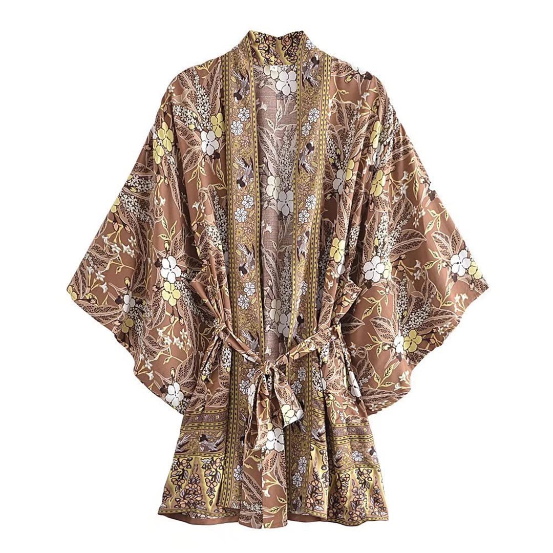 Kimono de plage en rayonne de coton imprimé pour femme Style bohème hippie, Comme indiqué sur la photo, L