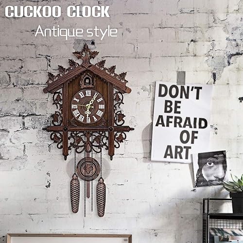 Miniatura 7 de GUANGMING - Reloj de cuco antiguo de la selva negra, reloj de pared con números romanos, reloj de cuco de madera hecho a mano para decoración de