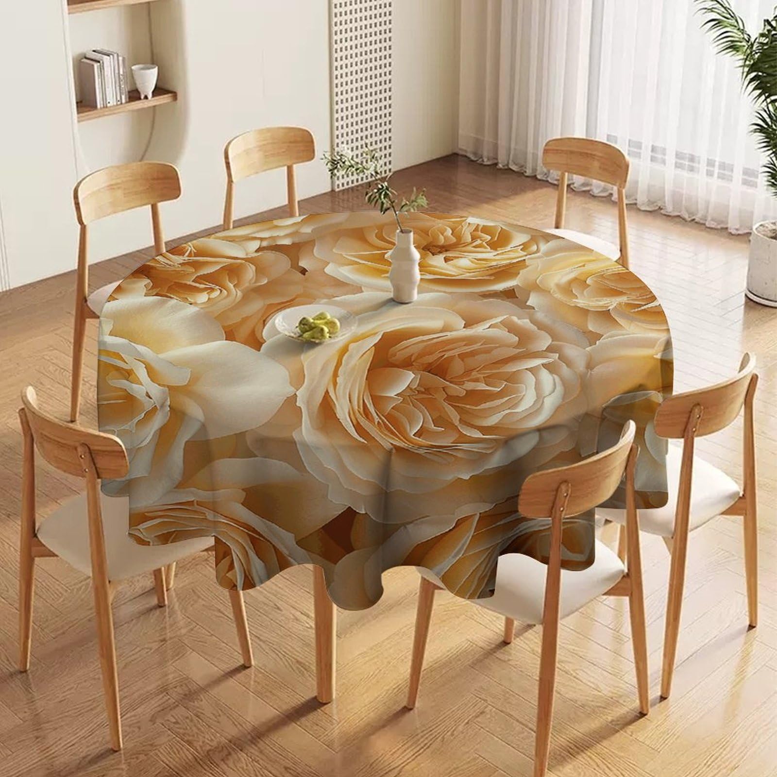 Nappe ronde imperméable 152 cm lavable jaune cuisine mariage