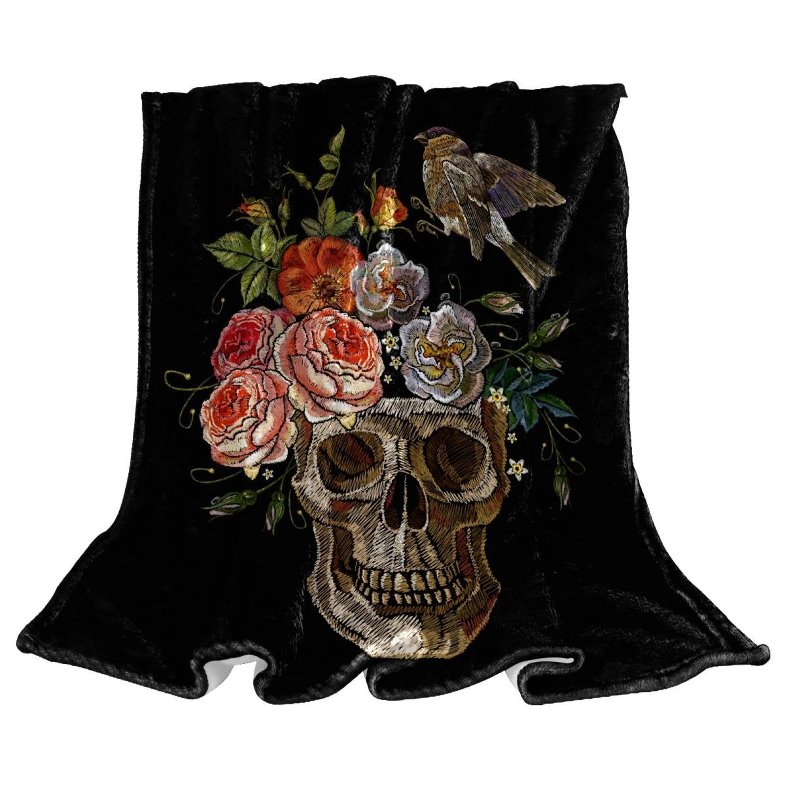 Couverture plaid fleurs de crâne en polaire de qualité supérieure pour lits