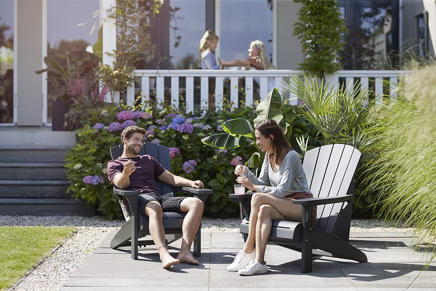 Keter Alpine Adirondack 2 Pack Resin Outdoor Furniture Patio Chairs with Cup Holder-Perfect for Beach, Pool, and Fire Pit Seating, Dark Grey : Everything Else