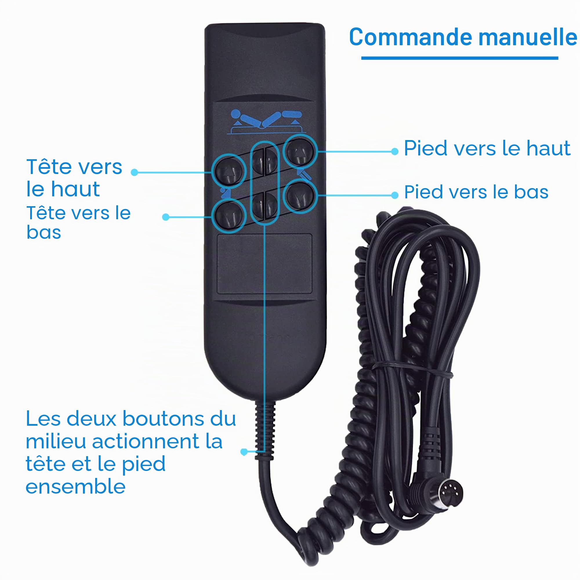 Fromann Télécommande de rechange pour fauteuil inclinable avec 6 boutons 5 broches pour lit d'hôpital réglable avec moteur Okin Okimat II