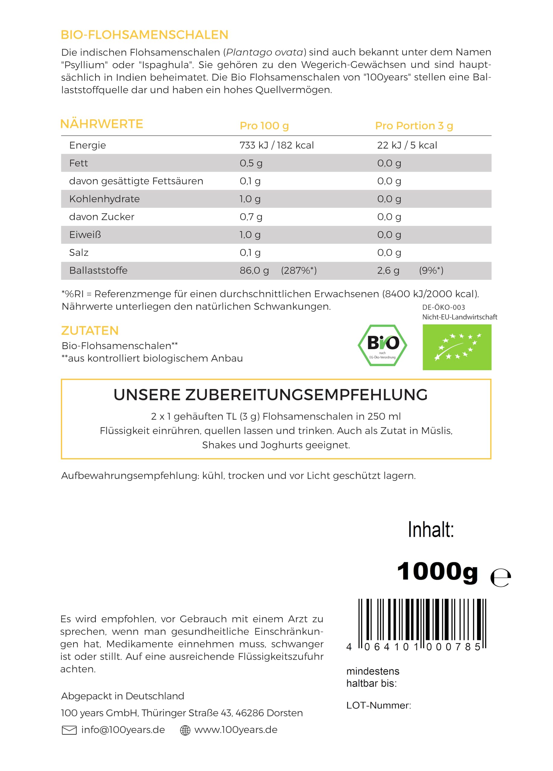 2 kg di cuticola di psillio biologico in secchiello - Purezza al 99% - Qualità 100% biologica (DE-ÖKO-003) - Vegano - Ricco di fibre - Integratore alimentare