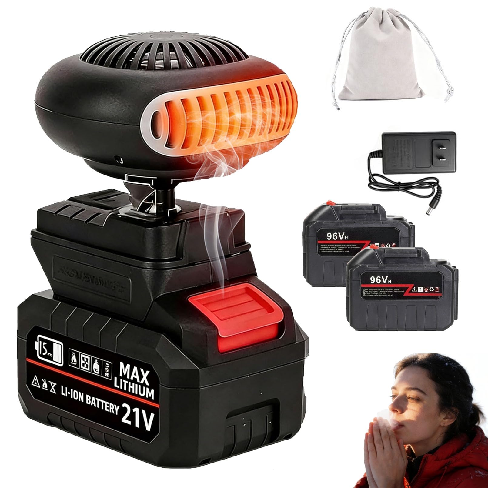 Battery Powered Space Heater, Battery Operated Heaters For Indoors, Dual USB, With 3000mah Rechargeable Batteries, Wireless, Portable, Silent, And Anti-Tilt Design For Cars/Camping (5-cell *2) — view 13