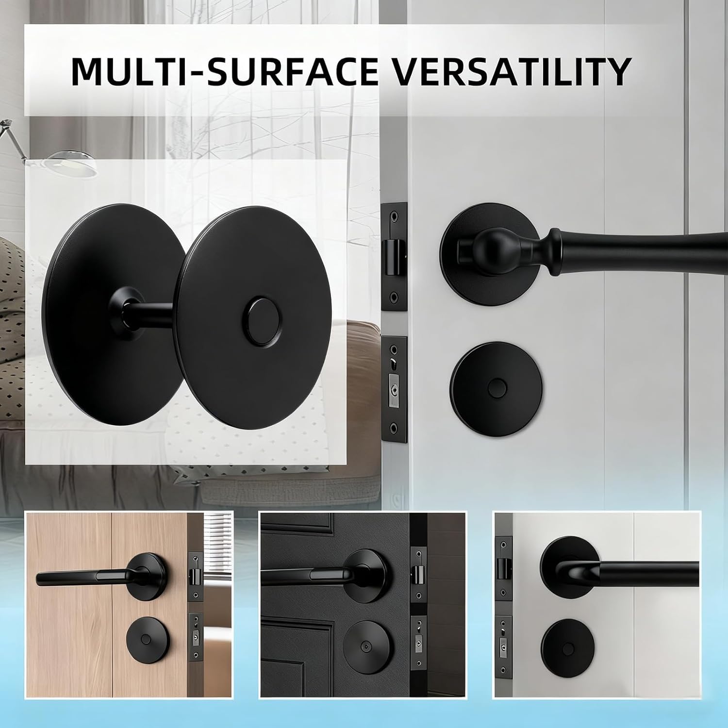 2 Set Door Hole Cover Plate 2-5/8" Deadbolt Cover Plate, Stainless Steel Door Knob Hole Covers Black Deadbolt Lock Covers Holes Filler Plates
