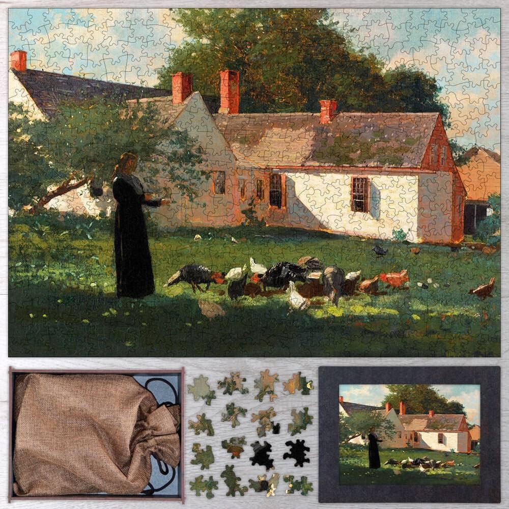 Farmyard Scene Wooden Puzzle by Winslow Homer. Wooden Jigsaw Puzzles for Adults - 500 Pieces