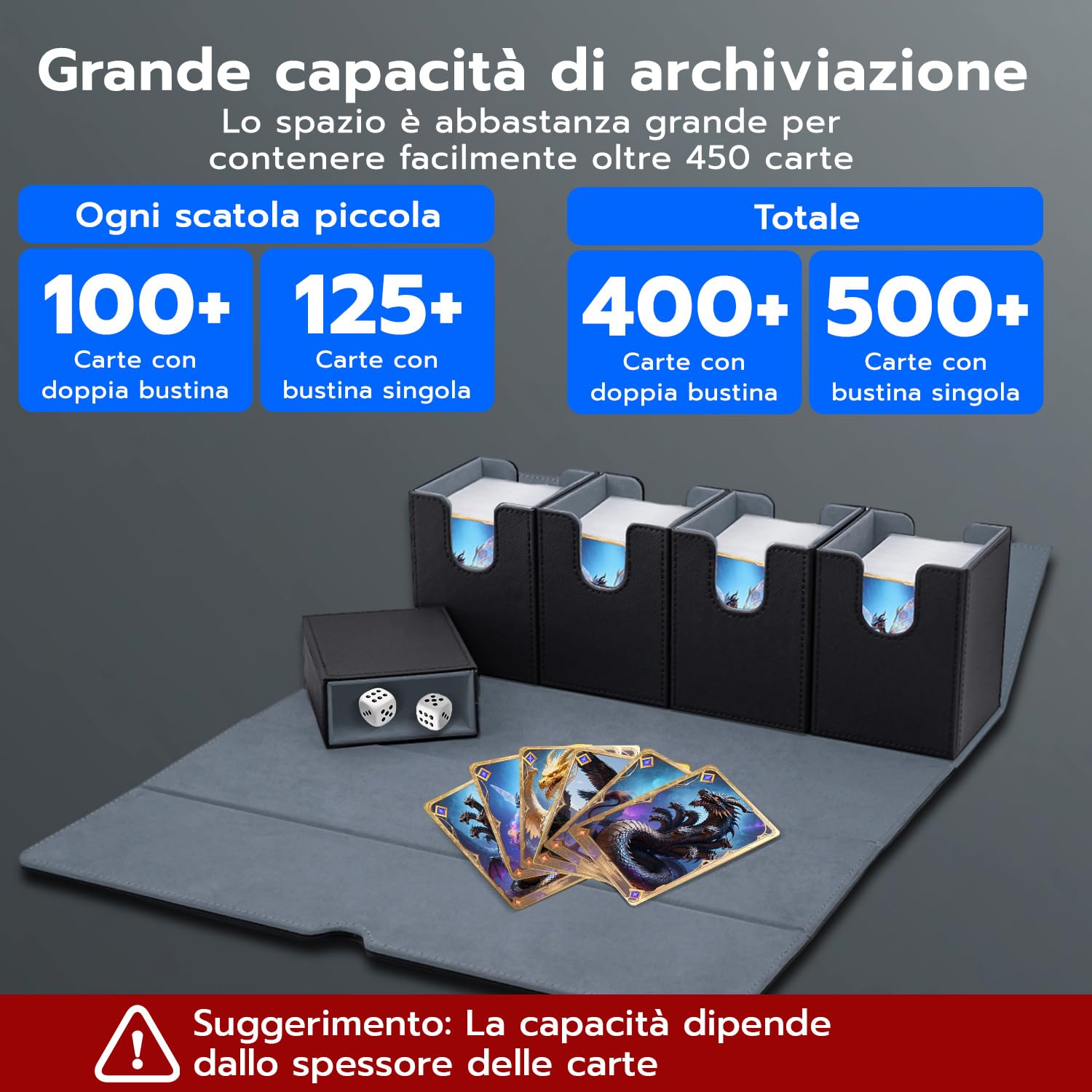 5 in 1 Box Porta Mazzo per Carte MTG Capacità di 800+ Senza Maniche Carte con Dice Tray, Magnetic Flip Deck Box per le Carte di Magic Commander TCG-Nero