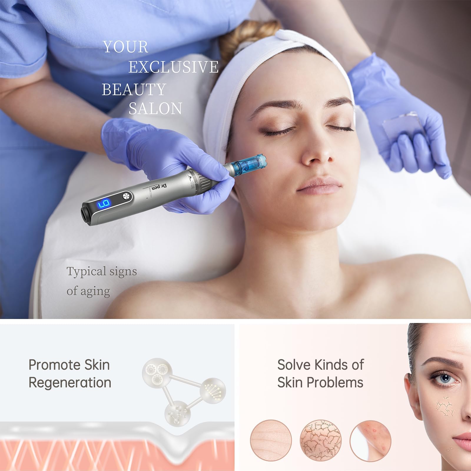 Dr.pen Microneedling Pen for Home Use - DR.PEN HANDPIECE with 20Pcs Replacement Cartridges - 0-2.5mm - Dermal Roller Stamp Pen for Face, Hair, Beard, Scalp-Professional Skin Care Tool Beauty Kit for Man and Women — view 8