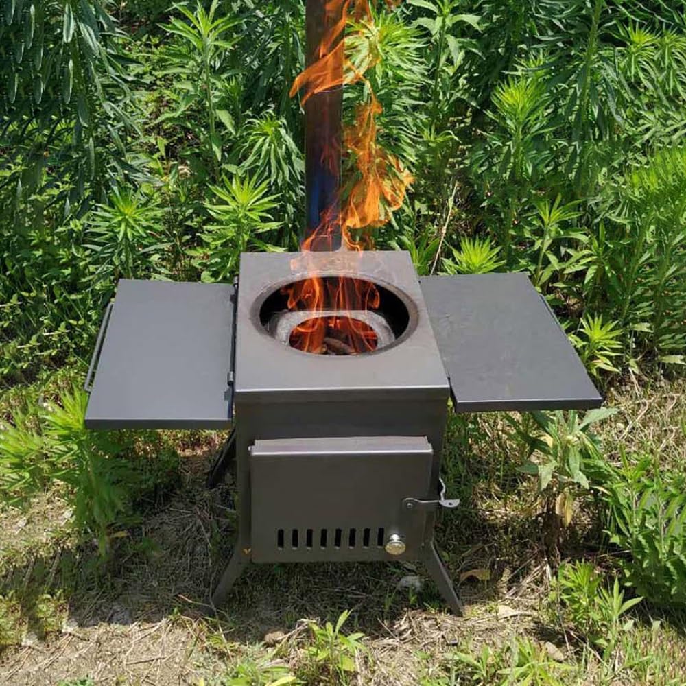 Estufa calefactora, Estufa de leña for Acampar portátil for Exteriores Tienda campaña Acero Inoxidable Fuego for Picnic al Aire Libre calefacción(S)