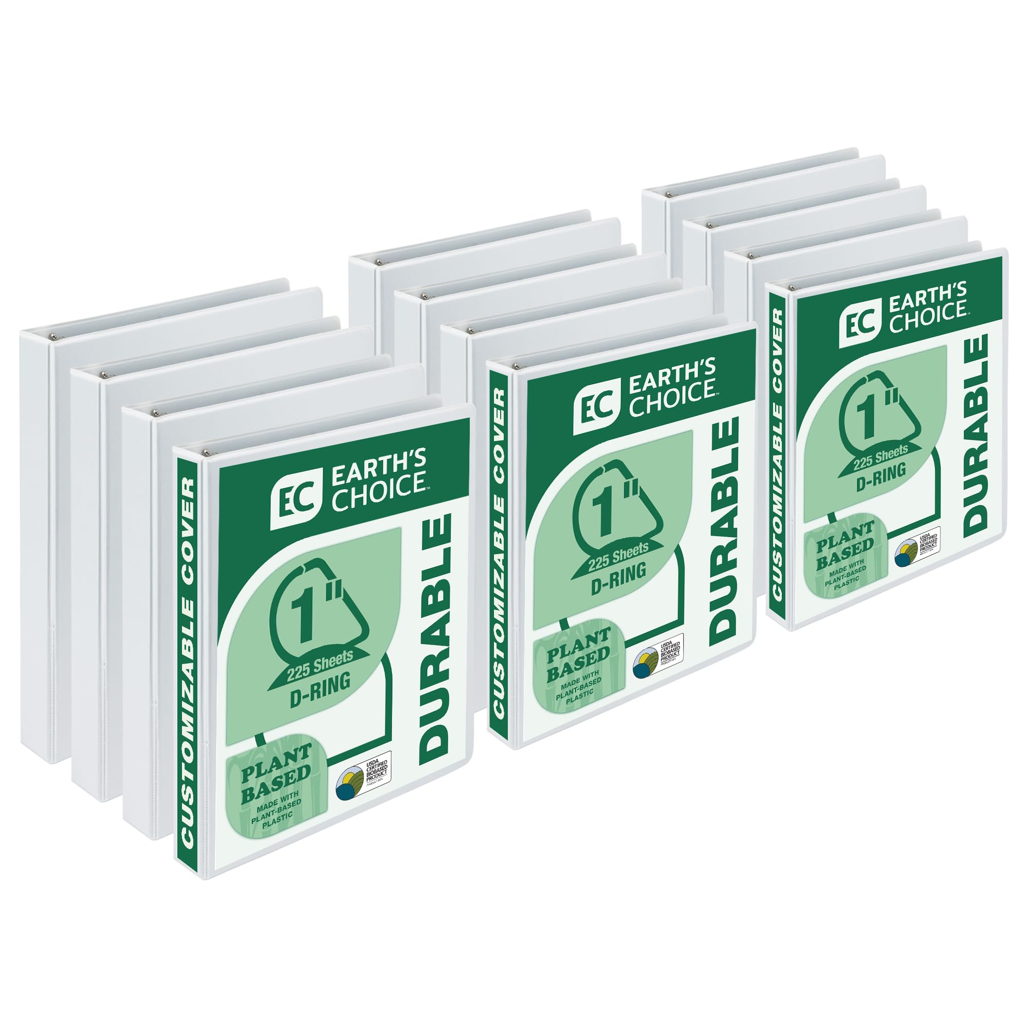 Samsill Plant-Based 1 Inch Durable Round Ring, View Binder, Eco-Friendly, USDA Certified Biobased, 12 Pack, White