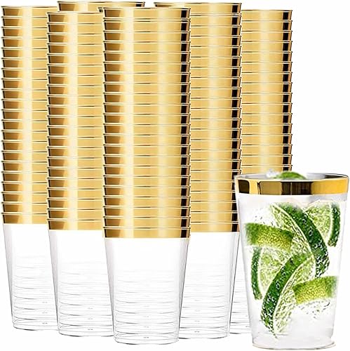 Tebery Paquete de 100 vasos de plástico transparente para fiestas, vasos desechables de plástico de 16 onzas, elegantes vasos de fiesta, vasos de