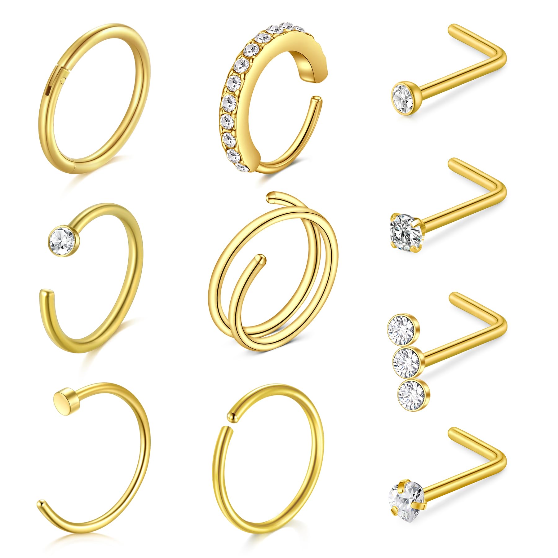 LAURITAMI Pendientes Piercing Nariz de Acero Quirúrgico Perno Curvos 20G 7 mm Tornillo Espiral L Forma Opal CZ Estilos Joyas — view 6