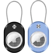 2-Pack Airtag Holder with Cable Lock Waterproof Anti-Lost Case for Apple Airtag & Moto Tag, Luggage Tag, Pet Collar, Backpack, Keys with Name ID Slot for Travel 1black1blue