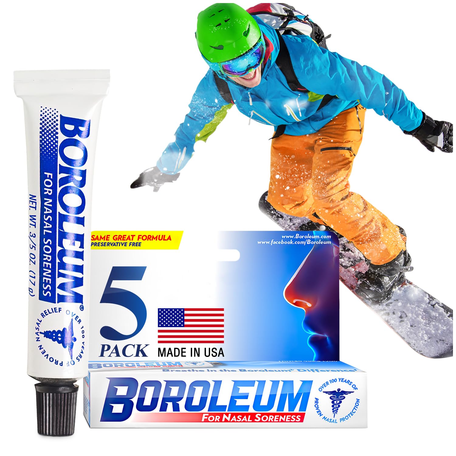 Boroleum Dry Nose Relief Nasal Soreness & Stuffy Nose Relief | Medicated Nasal Gel and Moisturizer | 5-Pack, 0.6 oz. Tubes