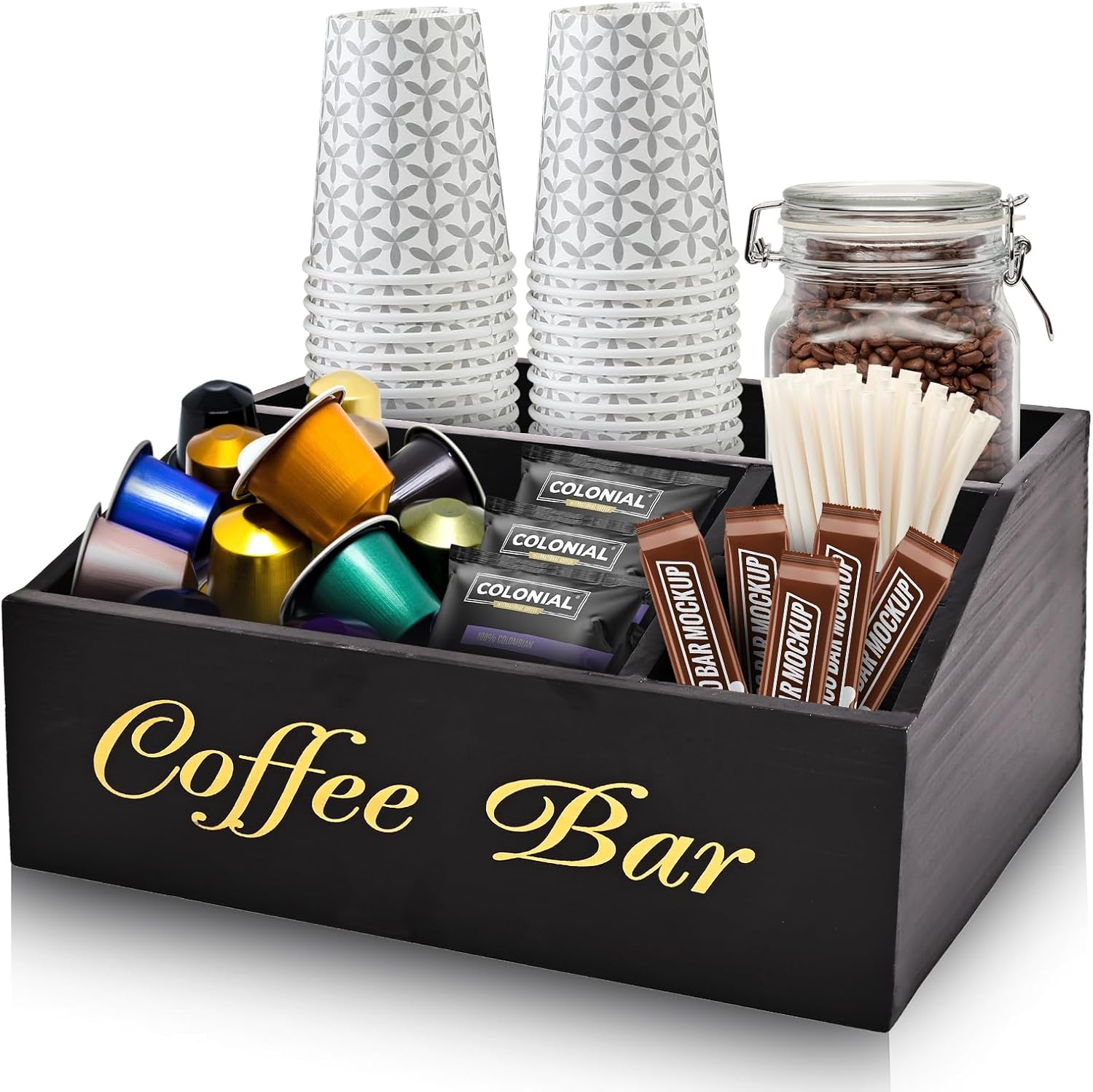 Coffee Station Organizer for Countertop, Coffee Bar Accessories Storage, Syrup Holder， Rustic Bar Decor for Accessories Organizer