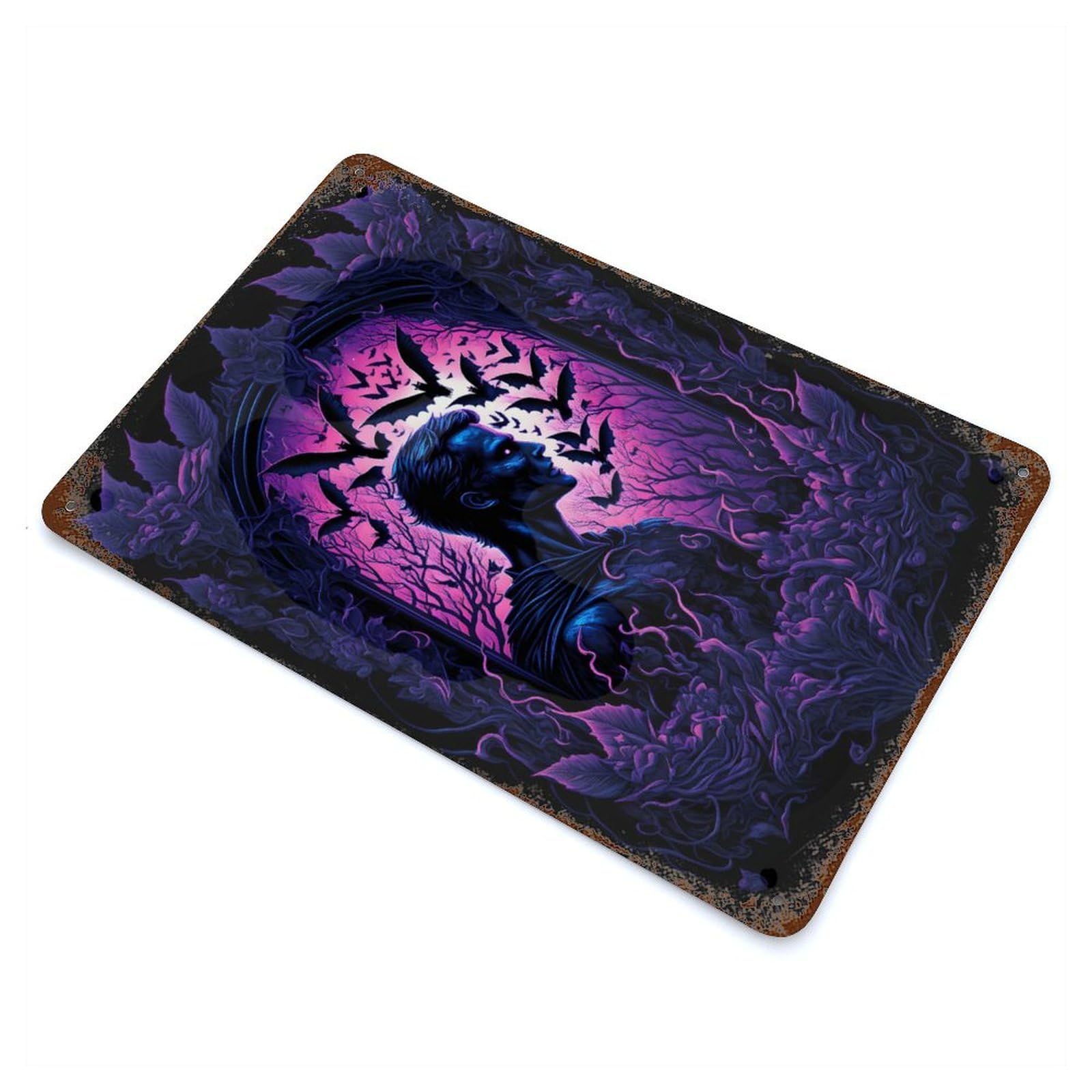 Among Bats Rustic Tin Plaque 11.8"x7.9", Ideal for Shed, Workshop And Garage Wall Decor