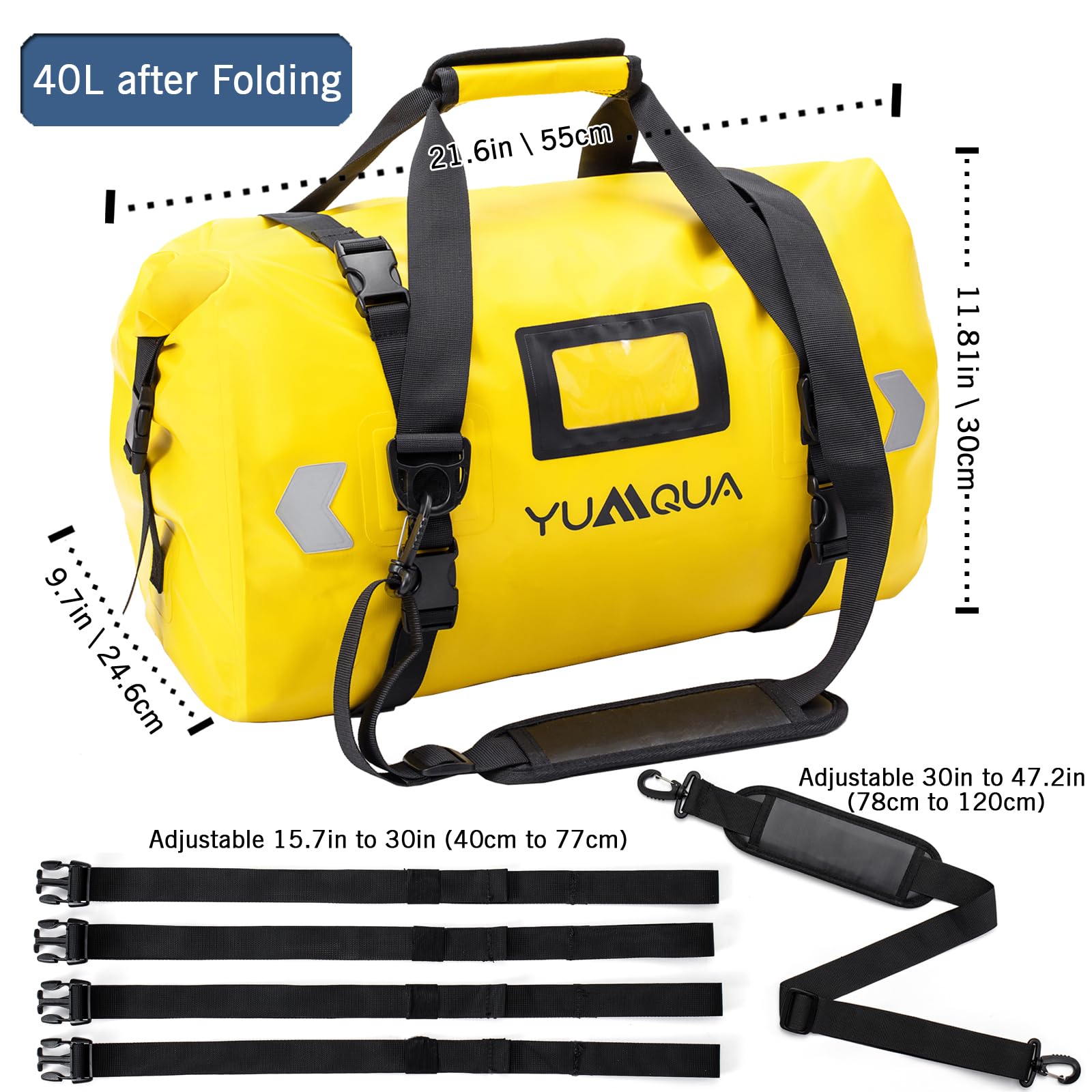 YUMQUA Sac de Sport et Voyage Étanche - Grand Sac à Dos 40L Pour Moto, Bateau, Camping - Jaune