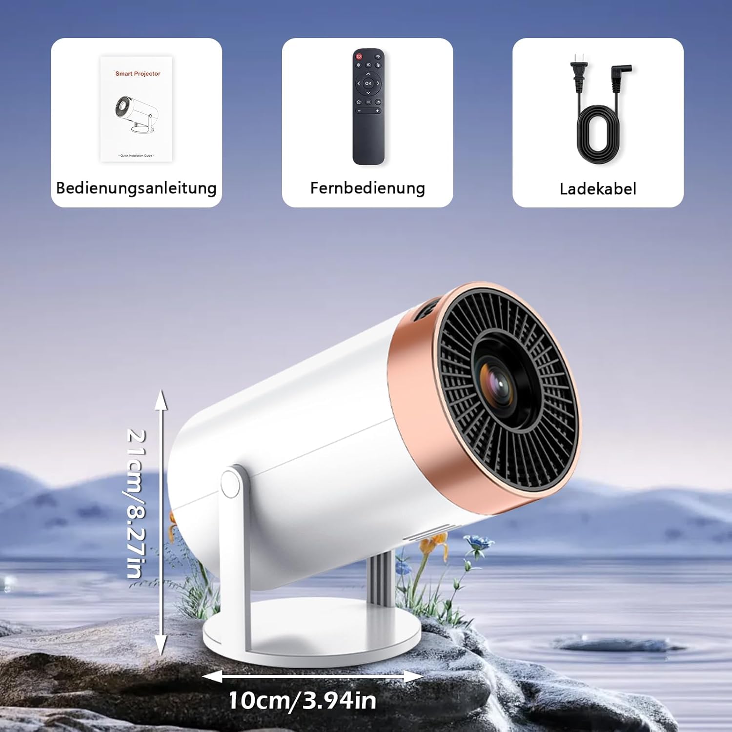 4K mini con WiFi e Bluetooth Proiettore Intelligente Android Supporto 1080P Videoproiettore Keystone Automatico Proiettore da Esterno per Telefono TV Stick Laptop