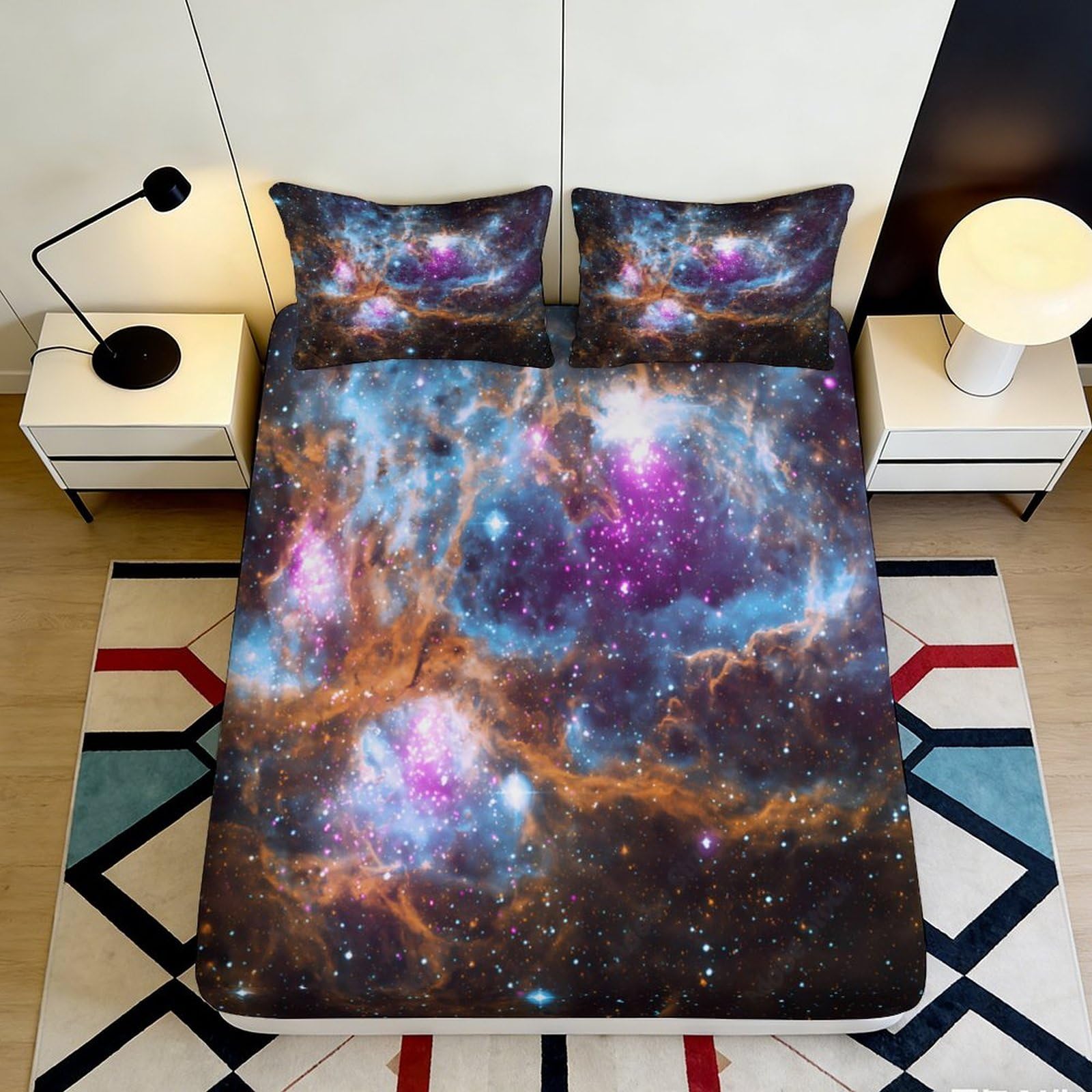 Kzqnxhjprl Style-5 3D Printed Galaxy Starry Sky Fitted Sheet Microfiber Soft Mattress Cover Cosmic Nebula Bedroom Dorm Decor 90X200x25cm