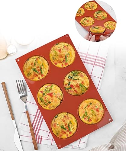 Miniatura 6 de Juego de 2 moldes de silicona para muffins, 6 cavidades redondas antiadherentes para magdalenas, bocados de huevo, galletas y pasteles, moldes de