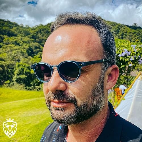 Miniatura 4 de Gafas de sol redondas azules transparentes para hombres o mujeres, lentes polarizadas grises degradadas, lentes rectas. varillas de madera, ligeras,