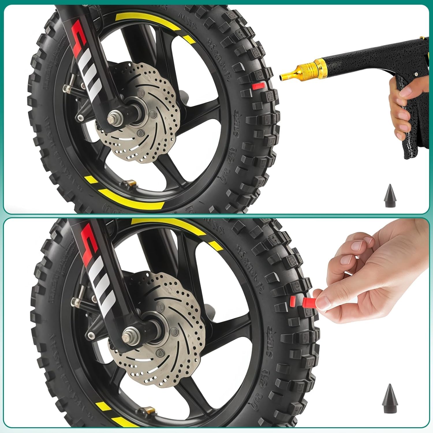 Kit de Reparación de Neumáticos Tapón Champiñón, Todo-en-Uno con Pistola de Gatillo para Emergencia en Carretera, Fijación Rápida en 10 Segundos para Coches, Motocicletas, Camiones, ATV y Tractor